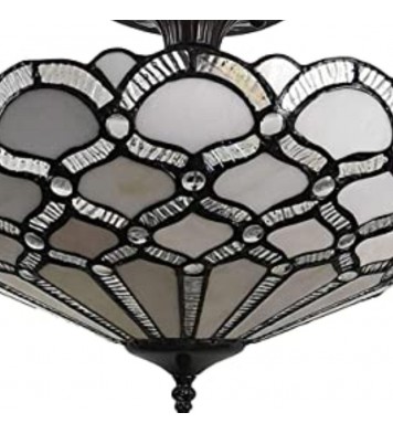 Black and Gray Two Light Tiffany Style Semi Flush Dimmable Ceiling LIght