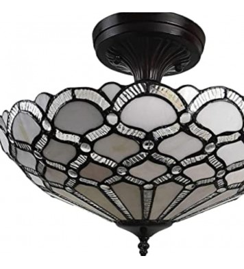 Black and Gray Two Light Tiffany Style Semi Flush Dimmable Ceiling LIght