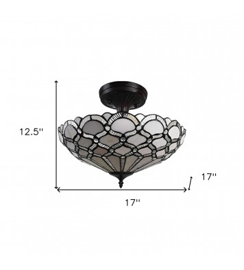 Black and Gray Two Light Tiffany Style Semi Flush Dimmable Ceiling LIght