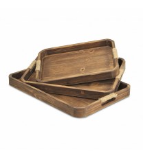 20" Brown Rectangular Wood Handmade Tray With Handles