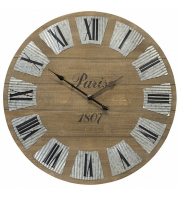 32" Round Brown Wood And Metal Analog Wall Clock