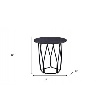 22" Black And Espresso Manufactured Wood And Metal Round End Table