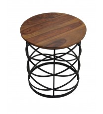 19" Black And Brown Solid Wood And Iron Round End Table