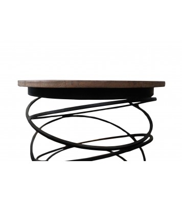 19" Black And Brown Solid Wood And Iron Round End Table