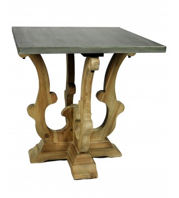 24" Natural Brown And Gray Metal And Solid Wood Square End Table