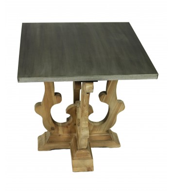 24" Natural Brown And Gray Metal And Solid Wood Square End Table