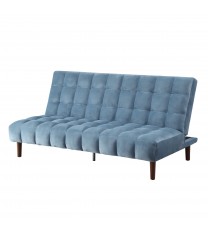 76" Teal Velvet And Wood Brown Sleeper Sofa