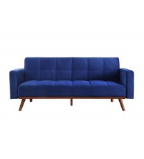 76" Blue Velvet And NAtural Sleeper Sofa