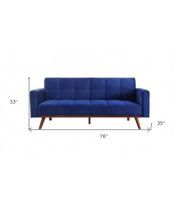 76" Blue Velvet And NAtural Sleeper Sofa