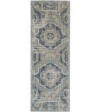 8' Blue And Ivory Abstract Power Loom Distressed Stain Resistant Runner Rug