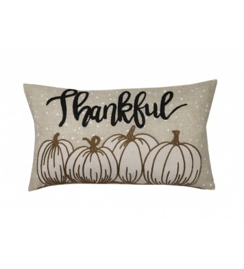 12" X 20" Beige and White Thanksgiving Pumpkin Linen Blend Zippered Pillow With Applique