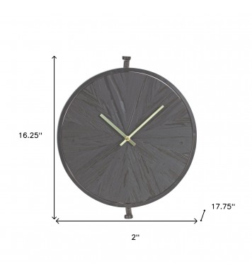 2" Circle Black Wood And Solid Wood Analog Wall Clock