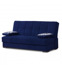 42" Blue Chenille And Brown Convertible Futon Sleeper Sofa With Toss Pillows