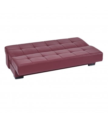 75" Burgundy Faux Leather And Brown Convertible Futon Sleeper Sofa With Two Toss Pillows