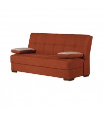 42" Rust Orange Chenille And Brown Convertible Futon Sleeper Sofa With Toss Pillows