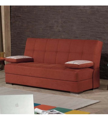 42" Rust Orange Chenille And Brown Convertible Futon Sleeper Sofa With Toss Pillows