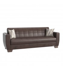 84" Brown Faux Leather Sleeper Sleeper Sofa With Two Toss Pillows