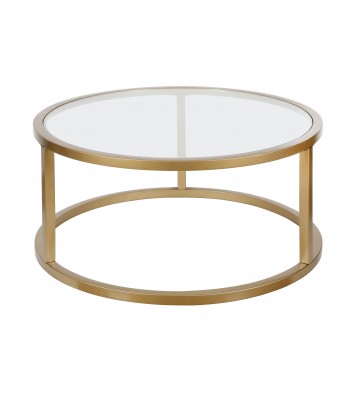 35" Gold Glass Round Coffee Table