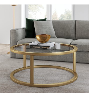 35" Gold Glass Round Coffee Table