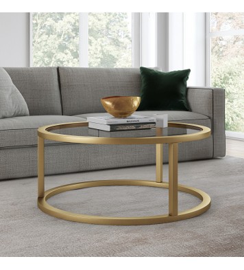 35" Gold Glass Round Coffee Table