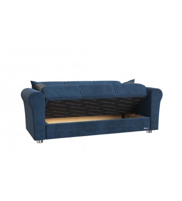 63" Blue Silver Microfiber Futon Convertible Sleeper Love Seat With Storage And Toss Pillows