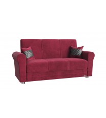 63" Burgundy Silver Microfiber Futon Convertible Sleeper Love Seat With Storage And Toss Pillows