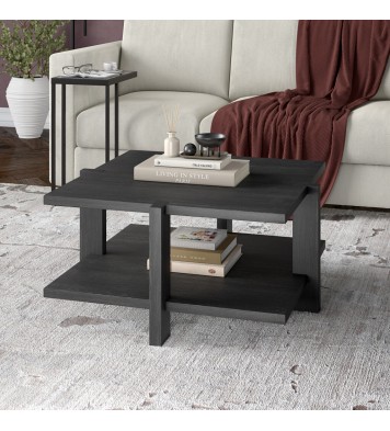 35" Gray Manufactured Wood Square Coffee Table With Shelf