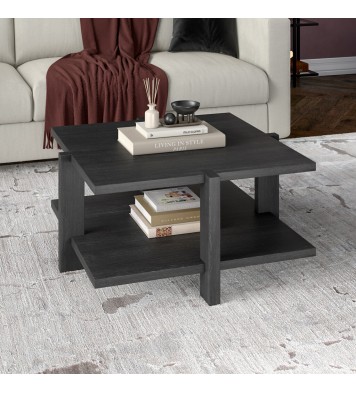 35" Gray Manufactured Wood Square Coffee Table With Shelf