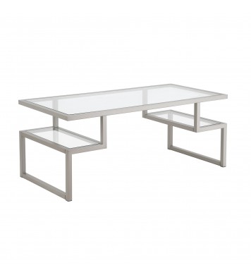 45" Silver Glass Rectangular Coffee Table With Two Shelves