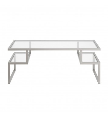 45" Silver Glass Rectangular Coffee Table With Two Shelves