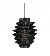 Single Rattan Dimmable Ceiling Light With Black Shades