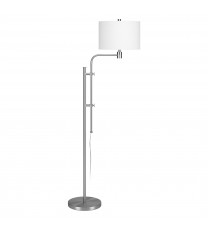 71" Nickel Adjustable Traditional Shaped Floor Lamp With White Frosted Glass Drum Shade