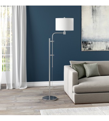 71" Nickel Adjustable Traditional Shaped Floor Lamp With White Frosted Glass Drum Shade