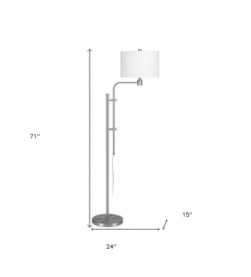 71" Nickel Adjustable Traditional Shaped Floor Lamp With White Frosted Glass Drum Shade