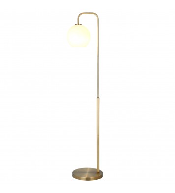 62" Brass Arched Floor Lamp With White Frosted Glass Globe Shade