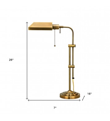 26" Bronze Metal Adjustable Table Lamp With Antiqued Brass Rectangular Shade