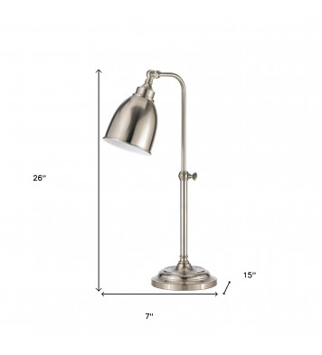 26" Nickel Metal Adjustable Table Lamp With Nickel Dome Shade