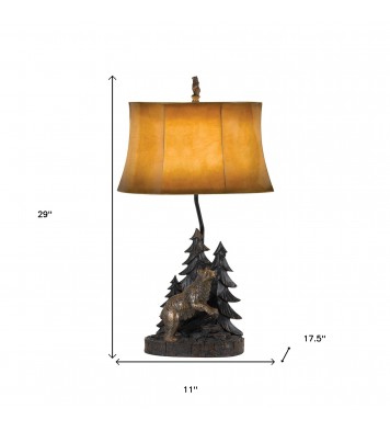 29" Bronze Bear in the Woods Table Lamp With Brown Bell Shade