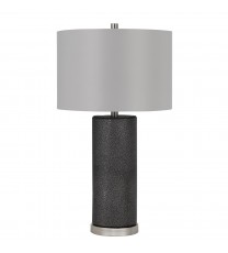 27" Black Metal Table Lamp With Gray Drum Shade