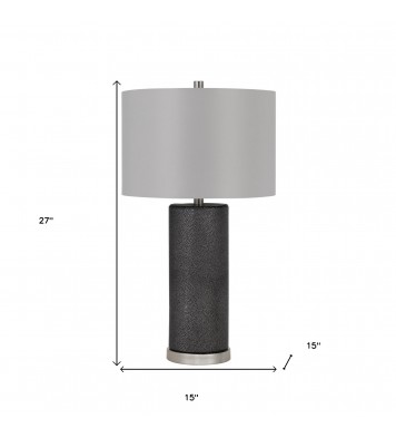 27" Black Metal Table Lamp With Gray Drum Shade