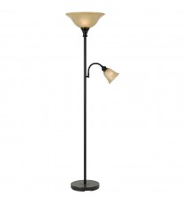 71" Bronze Two Light Torchiere Floor Lamp With Brown Frosted Glass Dome Shade