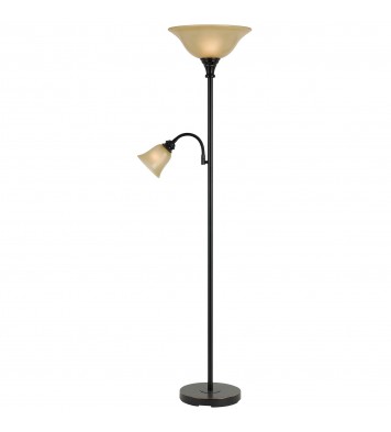 71" Bronze Two Light Torchiere Floor Lamp With Brown Frosted Glass Dome Shade