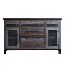 71" Brown Solid and Manufactured Wood Distressed Buffet Table