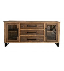 69" Brown Solid and Manufactured Wood Distressed Buffet Table