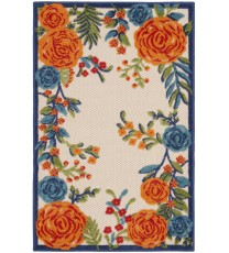 3' X 4' Blue and Orange Floral Power Loom Area Rug