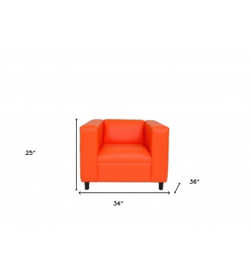 36" Orange And Black Faux Leather Arm Chair