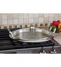 12-Element High-Quality Stainless Steel Round Griddle with See-Thru Glass Cover