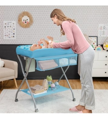 Blue Folding  Wide Nursery Baby Diaper Changing Table