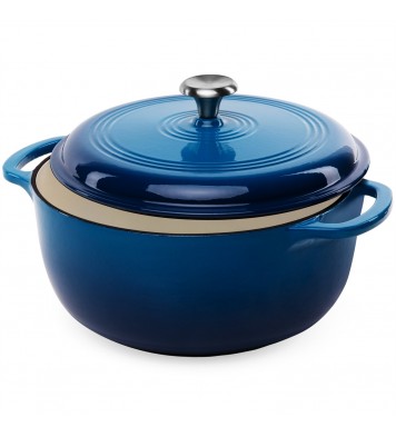 6 Quart Large Blue Enamel Cast-Iron Dutch Oven Kitchen Cookware