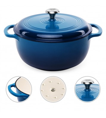 6 Quart Large Blue Enamel Cast-Iron Dutch Oven Kitchen Cookware